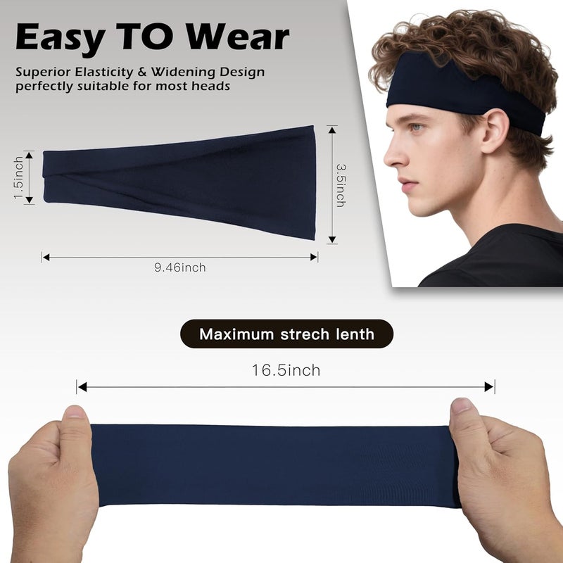 DeallDirect Sport Headbands for Men 6 Pack, Summer-Exclusive Lightweight Elastic Soft Fabric Non-Slip Men Hair Bands Hair Warp Running Cycling Sports Tennis Basketball Daily Workout - Image 3